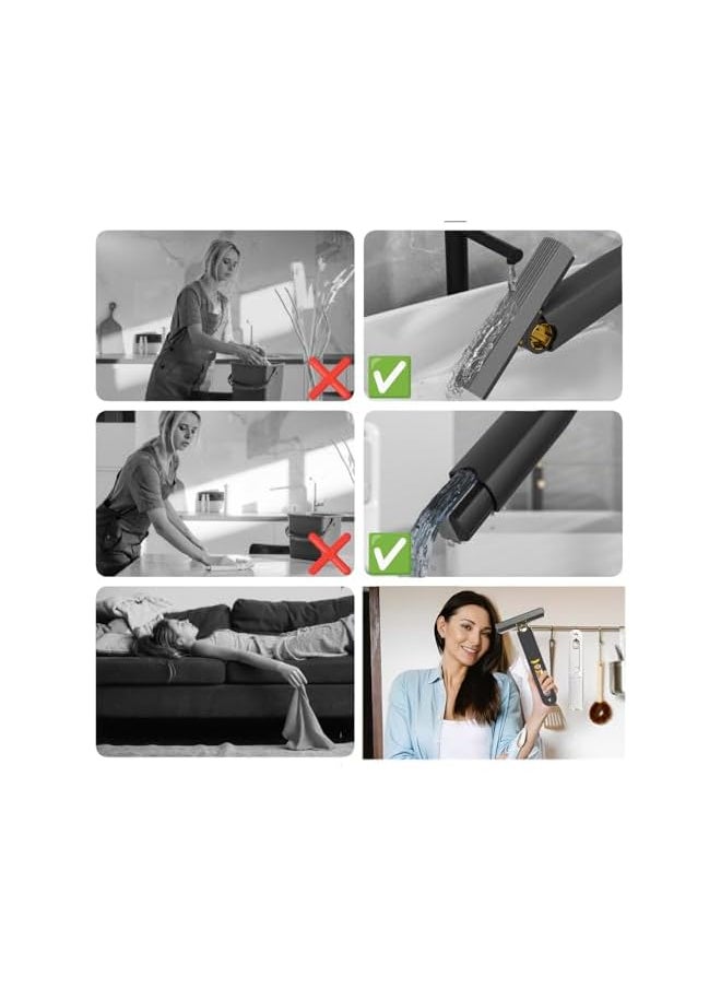 PROMASS - Mini Mop Portable Self-Squeeze Small Mop Self Wringing Mop Strong Absorbent Sponge Mop Hand Mop Easily Dry Cleaning Mop &Crevice Cleaning Brushes For Bathroom Kitchen Rv Small Spaces - Image 1
