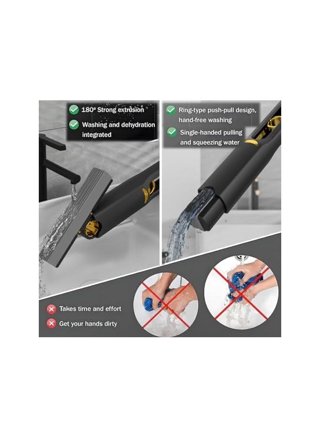 PROMASS - Mini Mop Portable Self-Squeeze Small Mop Self Wringing Mop Strong Absorbent Sponge Mop Hand Mop Easily Dry Cleaning Mop &Crevice Cleaning Brushes For Bathroom Kitchen Rv Small Spaces - Image 1