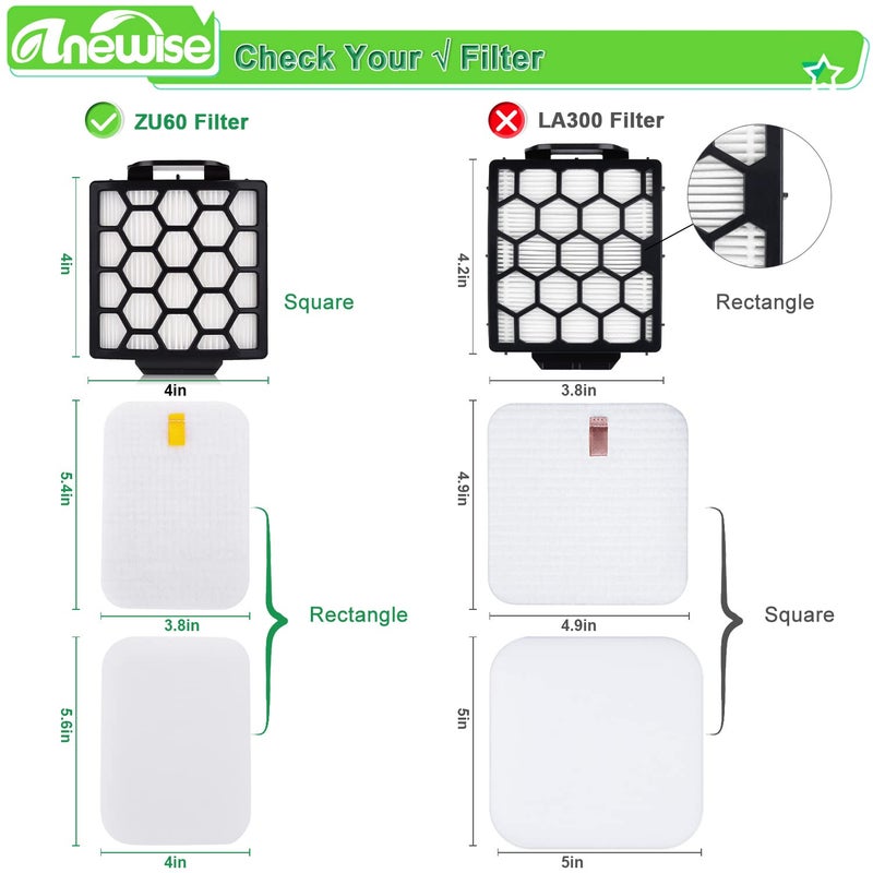 Anewise Replacement Filter for Shark Navigator Zero-M Pet Pro ZU102 ZU60 ZU62 ZU62C ZU55 NV150 NV150C NV151 NV251 Rotator Pet NV255 Upright Vacuum, 2 + 6 Foam Felt Filters, Part # 1238FT60 & 1239FT60 - Image 4