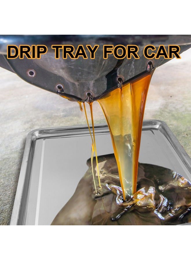 Datanly 2 Pcs Stainless Steel Oil Drip Pan for Under Car 27.6 x 19.7 Inch Automotive Oil Change Pan Silver Rust Resistant Motorcycle Drip Tray Replacement Tray for Garage Floor - Image 3