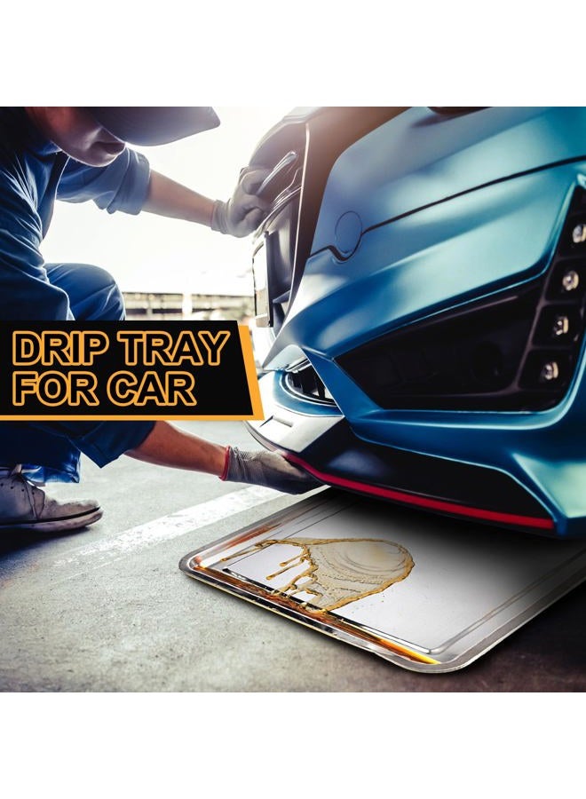 Datanly 2 Pcs Stainless Steel Oil Drip Pan for Under Car 27.6 x 19.7 Inch Automotive Oil Change Pan Silver Rust Resistant Motorcycle Drip Tray Replacement Tray for Garage Floor - Image 5