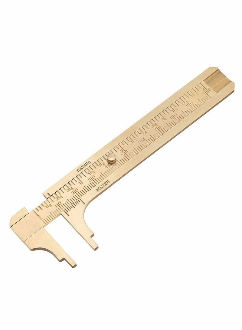 Retro Vernier Caliper, 1pc Mini Brass Sliding Gauge Pocket Vernier Caliper Ruler Measuring Tool Double Scales mm/inch (100mm)  - Image 1