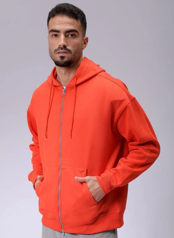 ذا انديان كراج كو Men Relaxed Fit Solid Front Open Hooded Sweatshirt