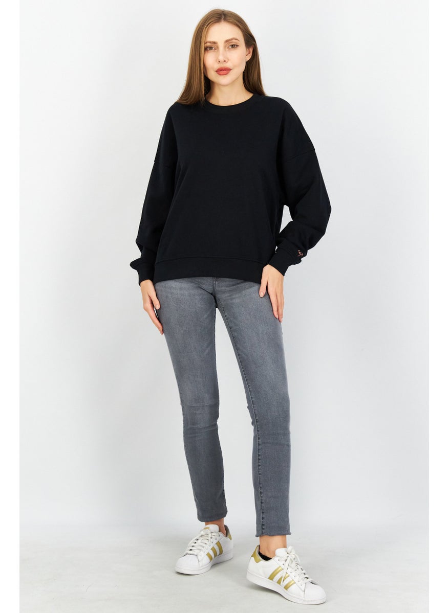 ESPRIT - Women Crew Neck Plain Sweatshirt, Black - Image 1