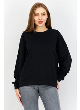 Women Crew Neck Plain Sweatshirt, Black