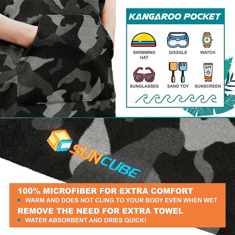 Suncube Kids Camo Black Microfiber Hooded Bath Towel, 29 Inches, Quick Drying, Machine Washable - Image 3