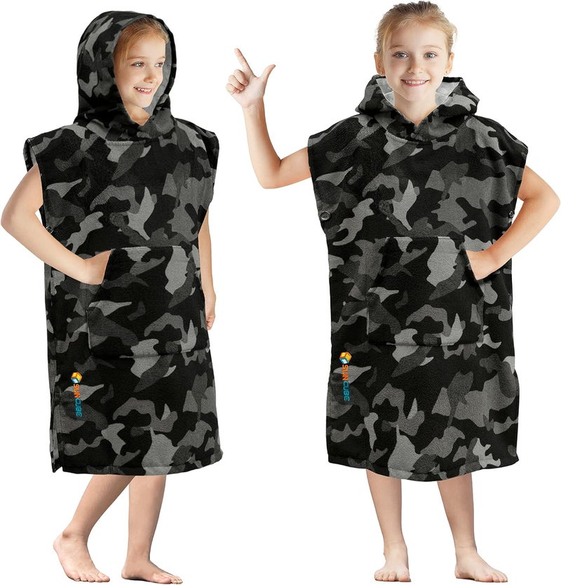 Suncube Kids Camo Black Microfiber Hooded Bath Towel, 29 Inches, Quick Drying, Machine Washable - Image 1