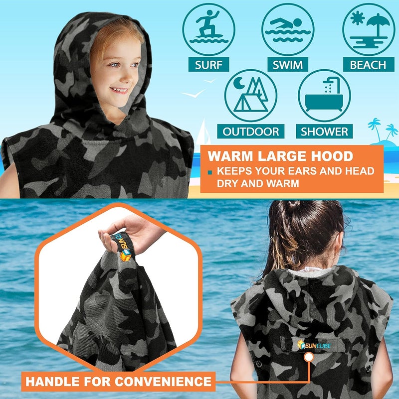 Suncube Kids Camo Black Microfiber Hooded Bath Towel, 29 Inches, Quick Drying, Machine Washable - Image 4