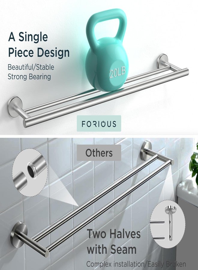 FORIOUS Double Towel Bar Racks Holder for Bathroom 24 Inch, Heavy Duty SUS304 Stainless Steel Towel Rail Hanger Wall Mount, Includes Wall Mounting Hardware, Brushed Nickel - Image 5