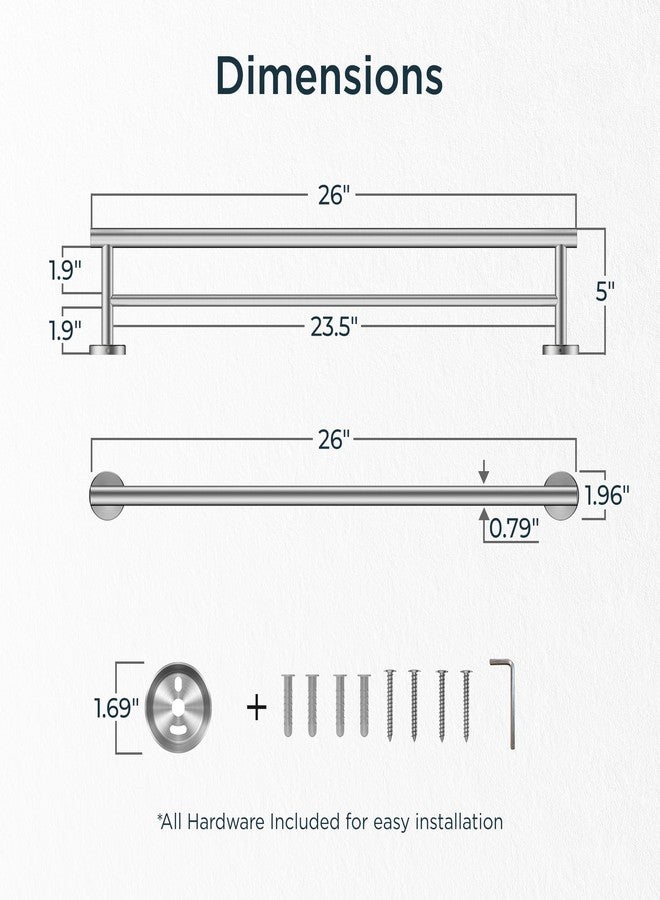 FORIOUS Double Towel Bar Racks Holder for Bathroom 24 Inch, Heavy Duty SUS304 Stainless Steel Towel Rail Hanger Wall Mount, Includes Wall Mounting Hardware, Brushed Nickel - Image 2