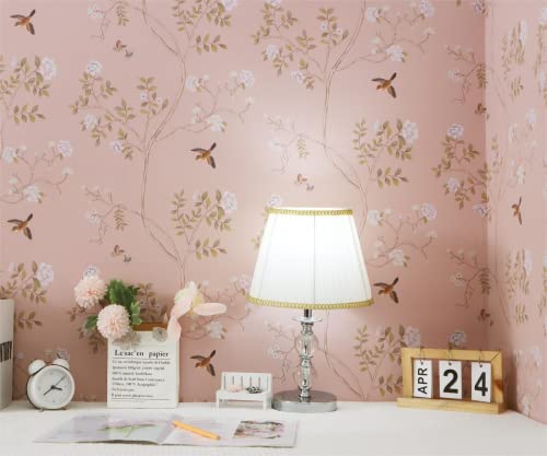 Hopepak 15.3''x394'' Floral Peel and Stick Wallpaper Self Adhesive Removable Contact Paper Pink Wall Paper for Bedroom Mural Nursery Decor - Image 4