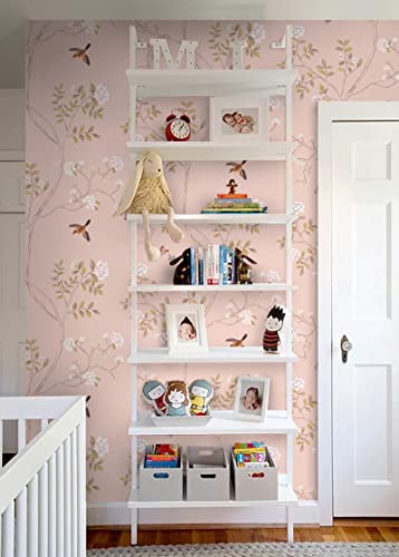 Hopepak 15.3''x394'' Floral Peel and Stick Wallpaper Self Adhesive Removable Contact Paper Pink Wall Paper for Bedroom Mural Nursery Decor - Image 2