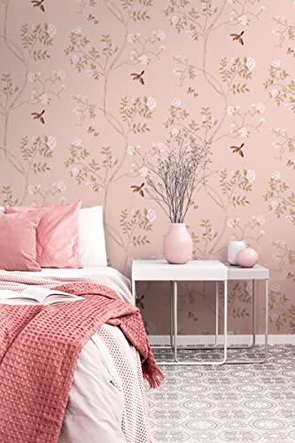 Hopepak 15.3''x394'' Floral Peel and Stick Wallpaper Self Adhesive Removable Contact Paper Pink Wall Paper for Bedroom Mural Nursery Decor - Image 3