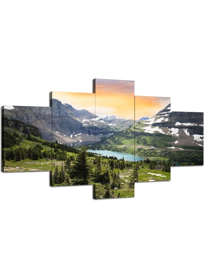Home Trove Wall Art Glacier National Park Canvas Print Montana Landscape Painting Wall Decor Logan Pass Picture Mountain Forest Natural Scenery Poster Frame Bedroom Decoration Ready To Hang(60''Wx32''H) - Image 1