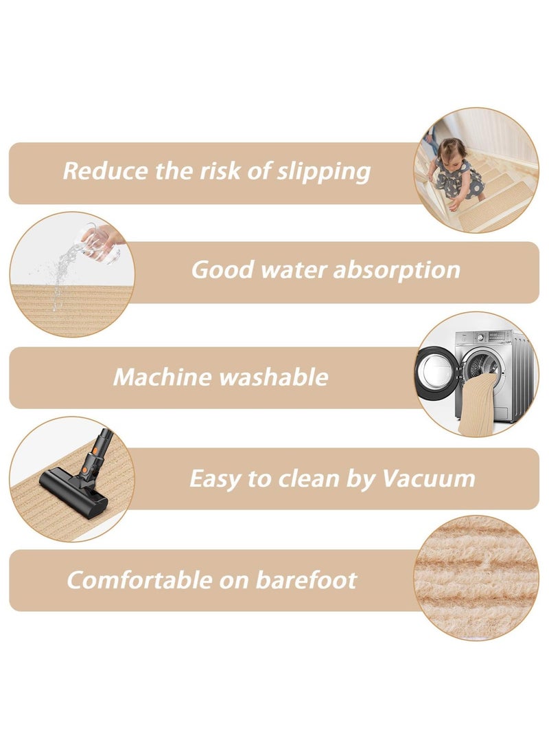 10 قطع من سجاد مداس السلالم غير قابل للانزلاق، سجاد سلالم خشبي داخلي مضاد للتحرك، سلالم حديثة، عداء للكلاب الأطفال، سجادة سلم ذاتية اللصق للأطفال والكلاب، 76 × 20.3 سم (بيج) - Image 4