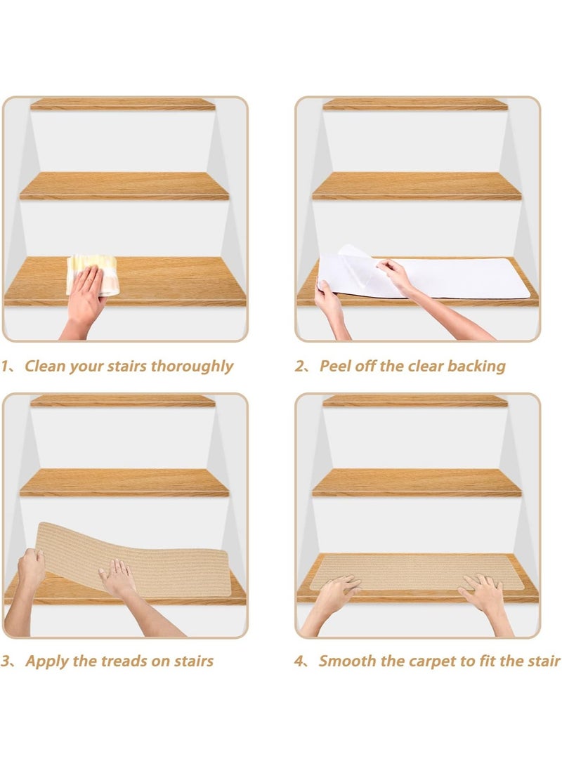10 قطع من سجاد مداس السلالم غير قابل للانزلاق، سجاد سلالم خشبي داخلي مضاد للتحرك، سلالم حديثة، عداء للكلاب الأطفال، سجادة سلم ذاتية اللصق للأطفال والكلاب، 76 × 20.3 سم (بيج) - Image 5