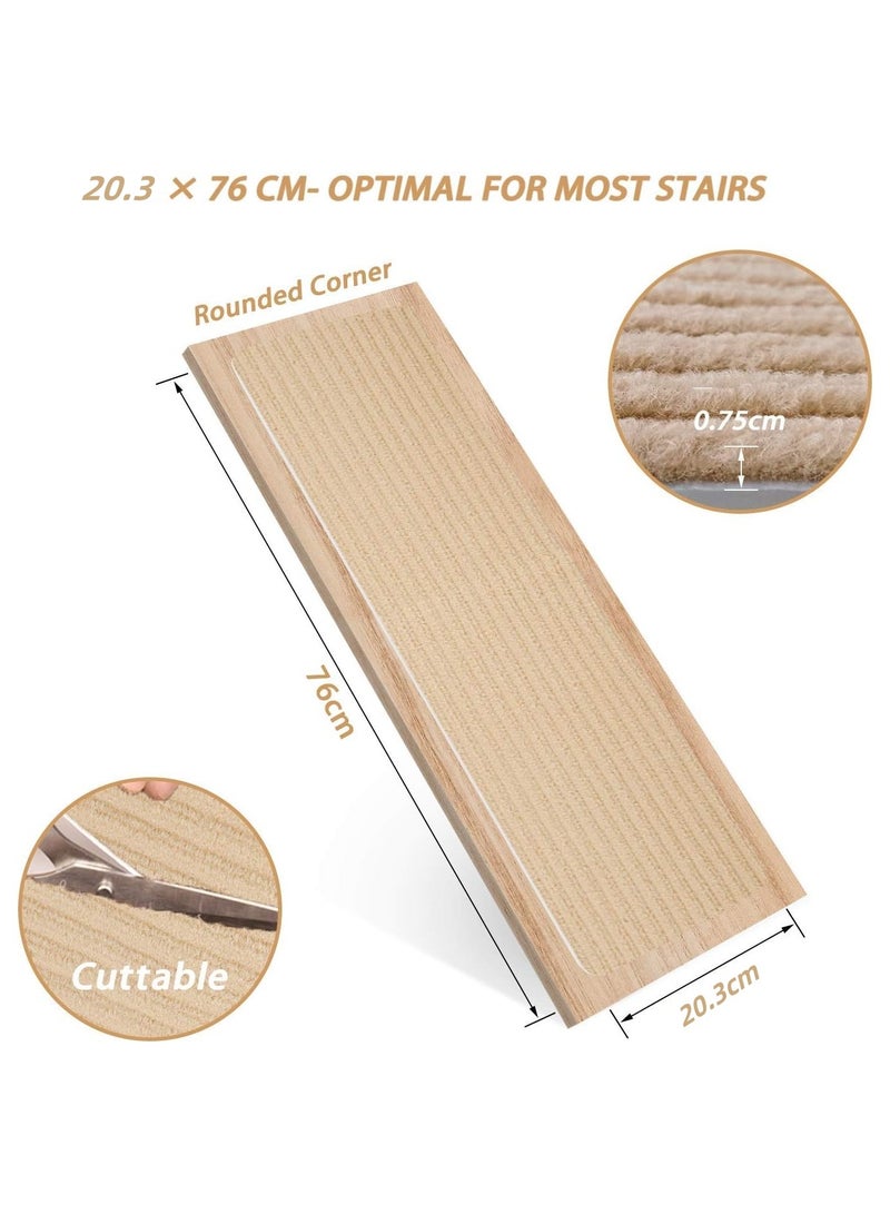 10 قطع من سجاد مداس السلالم غير قابل للانزلاق، سجاد سلالم خشبي داخلي مضاد للتحرك، سلالم حديثة، عداء للكلاب الأطفال، سجادة سلم ذاتية اللصق للأطفال والكلاب، 76 × 20.3 سم (بيج) - Image 2