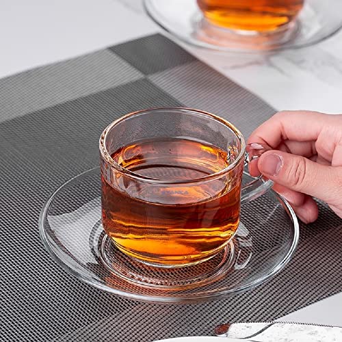 SYANKA Premium Glass Cup and Saucer Set of 6, 210 ML, Transparent, Cups and Saucer Set for Coffee, Green Tea, Herbal Tea, Lemon Tea - Image 3