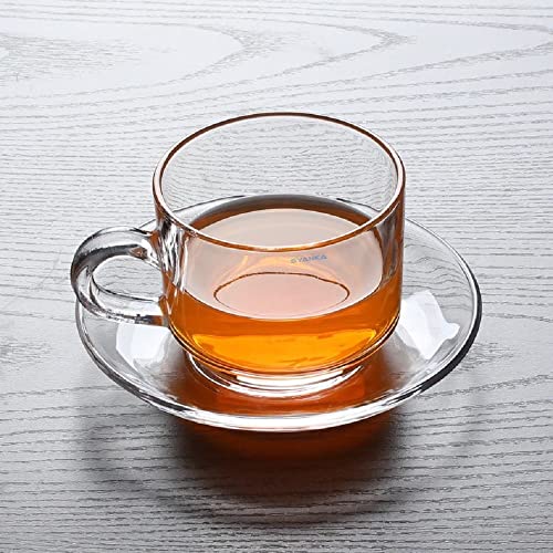 SYANKA Premium Glass Cup and Saucer Set of 6, 210 ML, Transparent, Cups and Saucer Set for Coffee, Green Tea, Herbal Tea, Lemon Tea - Image 1