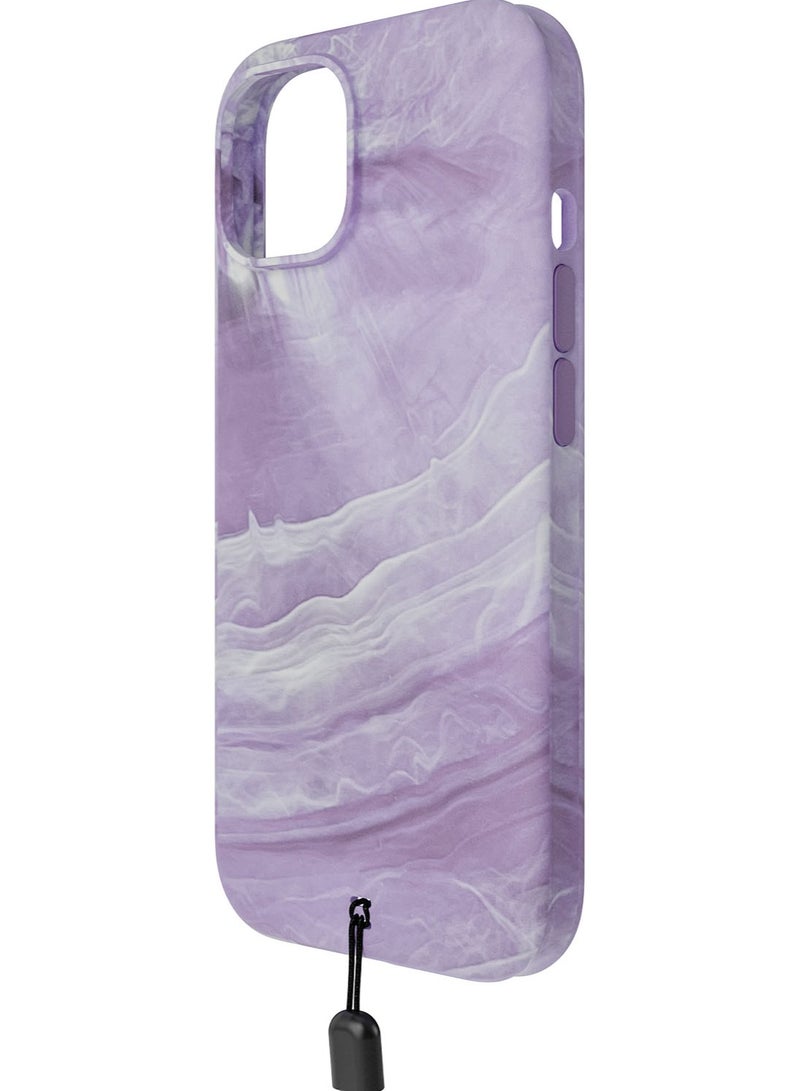 Bodyguardz Carve Marble for iPhone 15 Case Cover compatible with MagSafe with Lanyard - Purple/White - Image 1