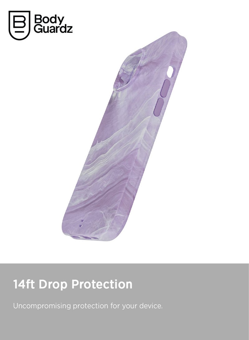 Bodyguardz Carve Marble for iPhone 15 Case Cover compatible with MagSafe with Lanyard - Purple/White - Image 3