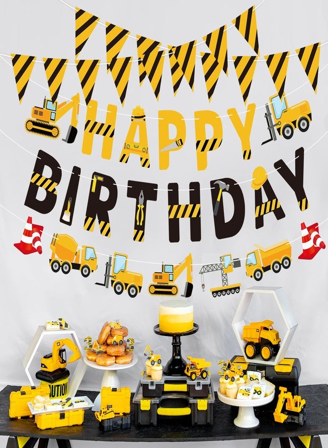 Maniaacer Construction Birthday Banners Vehicle Truck Paper Garlands Construction Pennant Flags Bunting Banners Happy Birthday Party Decor for Boys Construction Theme Birthday Party Decorations, Set of 5 - Image 4