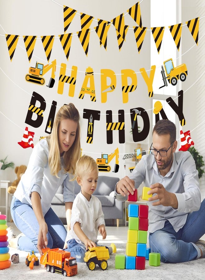 Maniaacer Construction Birthday Banners Vehicle Truck Paper Garlands Construction Pennant Flags Bunting Banners Happy Birthday Party Decor for Boys Construction Theme Birthday Party Decorations, Set of 5 - Image 5