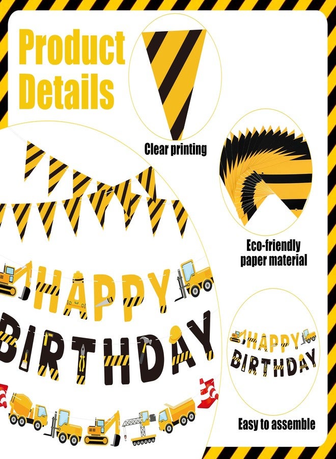 Maniaacer Construction Birthday Banners Vehicle Truck Paper Garlands Construction Pennant Flags Bunting Banners Happy Birthday Party Decor for Boys Construction Theme Birthday Party Decorations, Set of 5 - Image 3