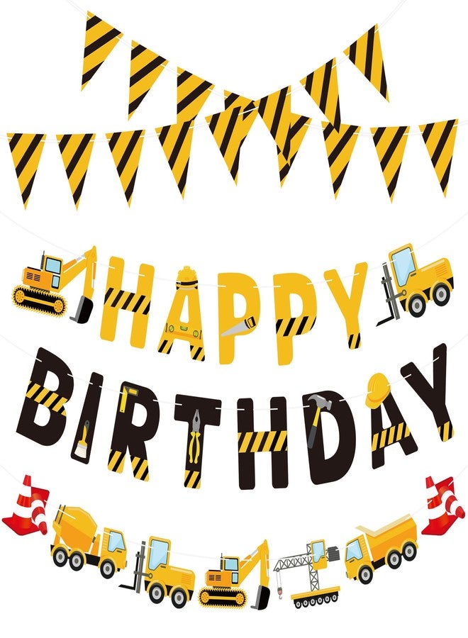 Maniaacer Construction Birthday Banners Vehicle Truck Paper Garlands Construction Pennant Flags Bunting Banners Happy Birthday Party Decor for Boys Construction Theme Birthday Party Decorations, Set of 5 - Image 1