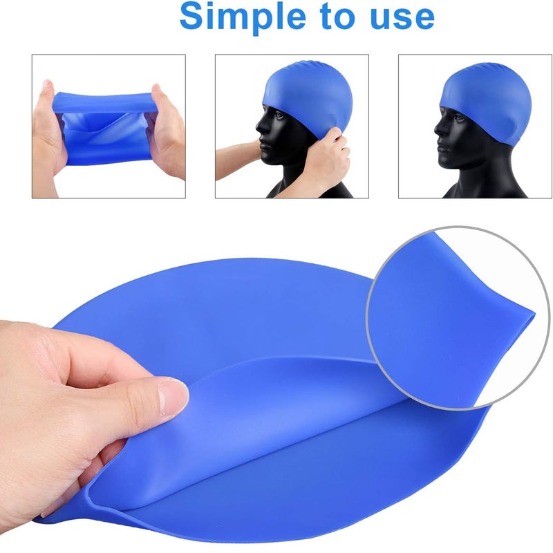 KRESHU Swimming Cap and Goggles for Men Women Anti Fog UV Protected High Elasticated Silicone Material Swimming Goggles Cap Case Waterproof Fully Adjustable Cap and Goggles (Blue, Pack of 1) - Image 3