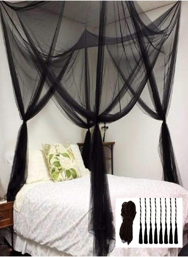 Comtelek - Comtelek Mosquito NET for Bed Canopy, Four Corner Post Curtains Bed Canopy Elegant Mosquito Net Set, Stick Hook &Profession Rope for net, Screen Netting Canopy Curtains, Full/Queen/King/Black - Image 1