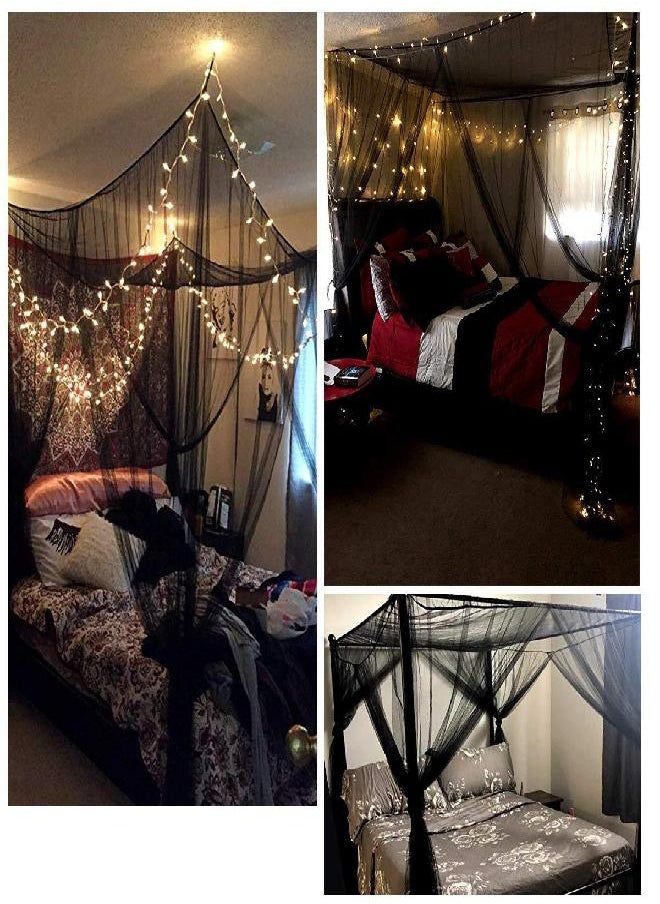 Comtelek - Comtelek Mosquito NET for Bed Canopy, Four Corner Post Curtains Bed Canopy Elegant Mosquito Net Set, Stick Hook &Profession Rope for net, Screen Netting Canopy Curtains, Full/Queen/King/Black - Image 1