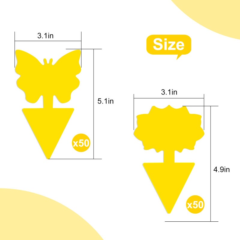 Boromine Fruit Fly Traps, 100 Pack Yellow Sticky Traps, Fungus Gnat Traps, Plant Fly Stickers for Indoor and Outdoor Use Protect The Plant - Image 2