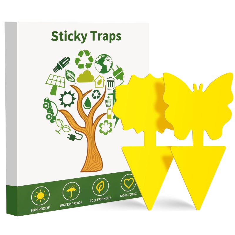 Boromine Fruit Fly Traps, 100 Pack Yellow Sticky Traps, Fungus Gnat Traps, Plant Fly Stickers for Indoor and Outdoor Use Protect The Plant - Image 1