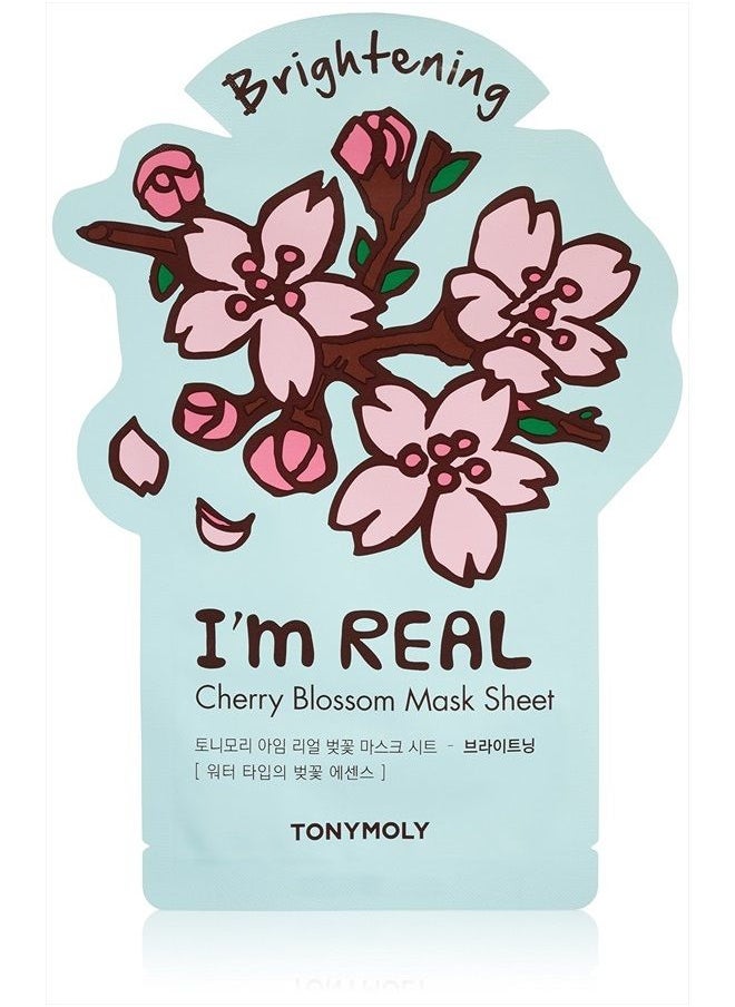 TONYMOLY I'm Real Cherry Blossom Brightening Mask Sheet, Pack of 1  - Image 1