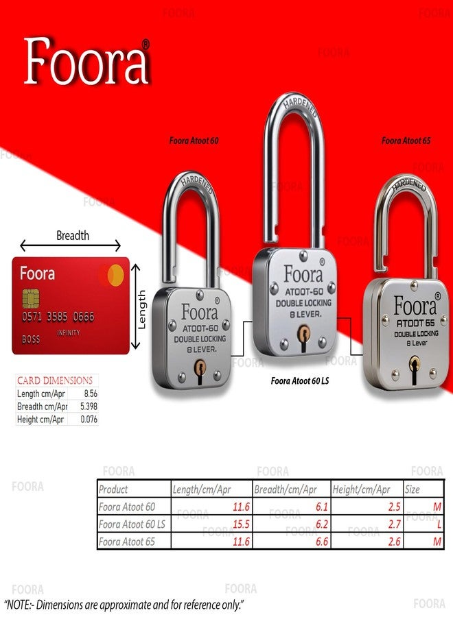 Foora Atoot 60mm Lock with 5 Keys (Pack of 2) | Strong Security Padlock - Image 4
