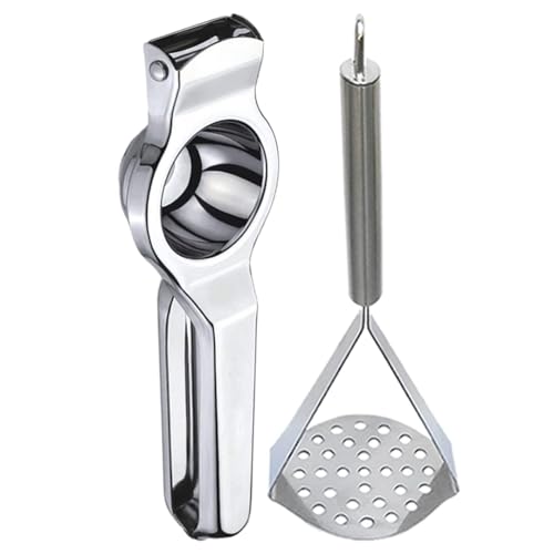 Brunchy Premium Stainless Steel Lemon Squeezer & Masher Combo | Heavy Duty | Rust-Proof | Easy to Clean | Multipurpose Manual Citrus Juicer & Vegetable/Potato Masher for Kitchen Use - Image 1