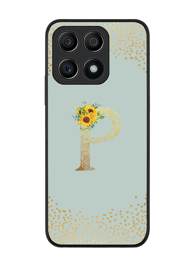 Stylizedd Rugged Black edge case for Honor X8A 4G Slim fit Soft Case Flexible Rubber Edges Anti Drop TPU Gel Thin Cover - Custom Monogram Letter Floral Pattern Alphabet - P (Light Grey) - Image 1