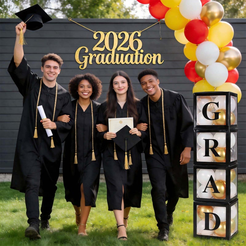 Ledido 2026 Graduation Balloon Boxes Decorations, 4 Pieces Black Clear Grad Balloon boxes with Letters, Class of 2026 Graduation Party Supplies for College, High School, Prom, Birthday, Baby Shower - Image 4