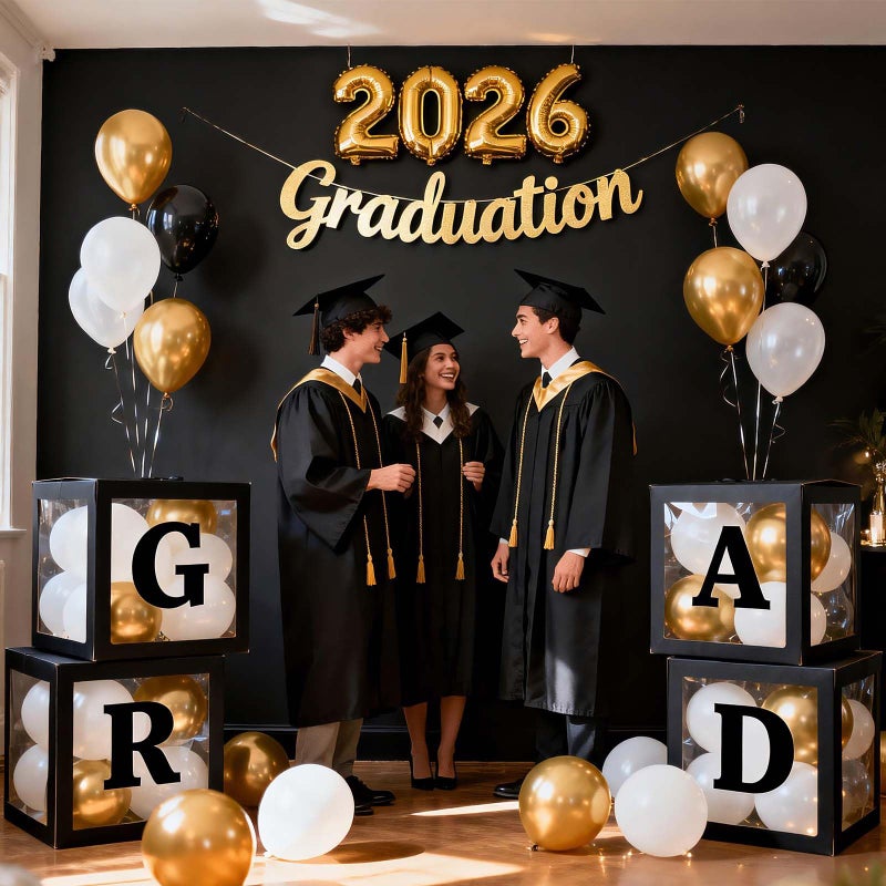 Ledido 2026 Graduation Balloon Boxes Decorations, 4 Pieces Black Clear Grad Balloon boxes with Letters, Class of 2026 Graduation Party Supplies for College, High School, Prom, Birthday, Baby Shower - Image 5