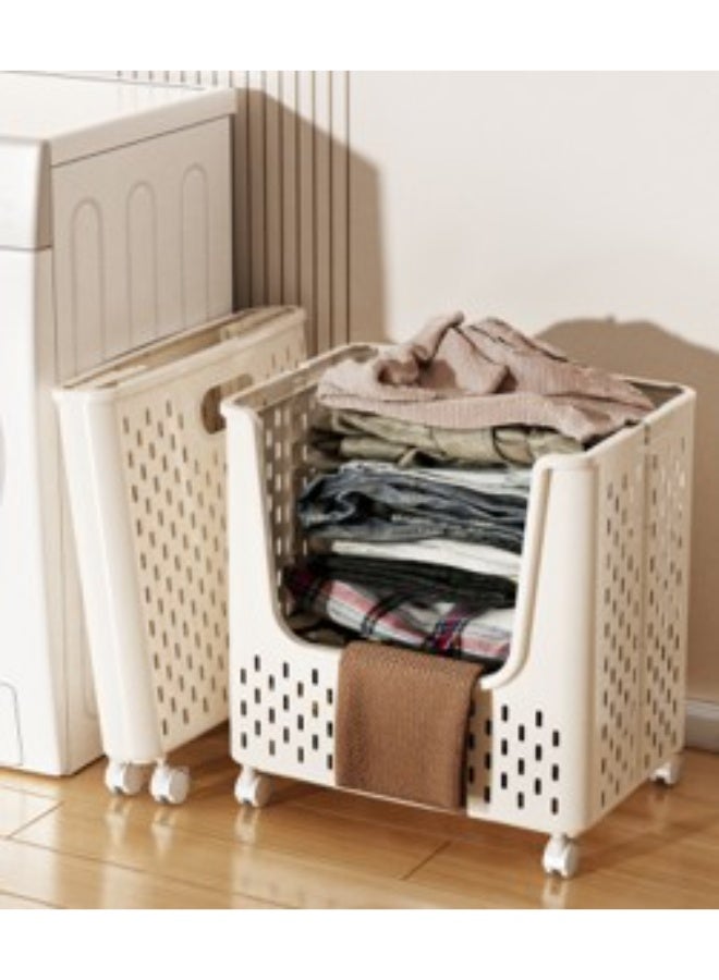 Marcolo 2-Layer Plastic Foldable Laundry Basket with Wheels – White – Space-Saving Clothes Organizer for Laundry, Bathroom & Bedroom - Image 3