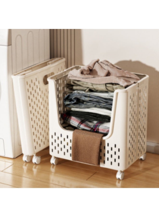 Marcolo 2-Layer Plastic Foldable Laundry Basket with Wheels – White – Space-Saving Clothes Organizer for Laundry, Bathroom & Bedroom - Image 5