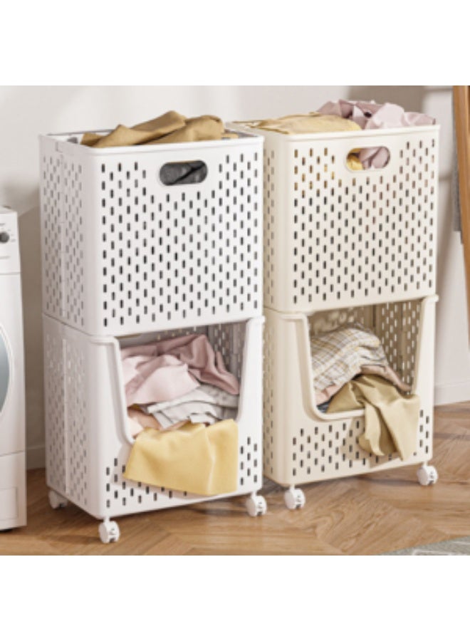 Marcolo 2-Layer Plastic Foldable Laundry Basket with Wheels – White – Space-Saving Clothes Organizer for Laundry, Bathroom & Bedroom - Image 4
