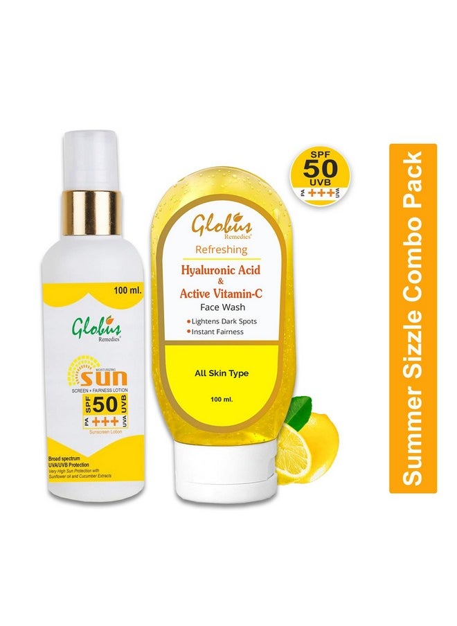 Globus Remedies Summer Sizzle Set - Sunscreen Lotion SPF 50++ 100 ml & Vitamin C & Hyaluronic Acid Face Wash 100 ml - pzsku/ZD28B851888A85CA25D7FZ/45/_/1738306776/3cca908e-10ea-472e-942e-26ba73322798