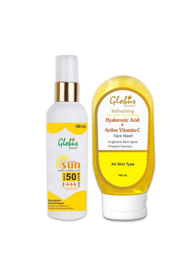 Globus Remedies Summer Sizzle Set - Sunscreen Lotion SPF 50++ 100 ml & Vitamin C & Hyaluronic Acid Face Wash 100 ml - pzsku/ZD28B851888A85CA25D7FZ/45/_/1738306791/699e61fa-8bfb-44aa-8b9a-13ebdef6334c