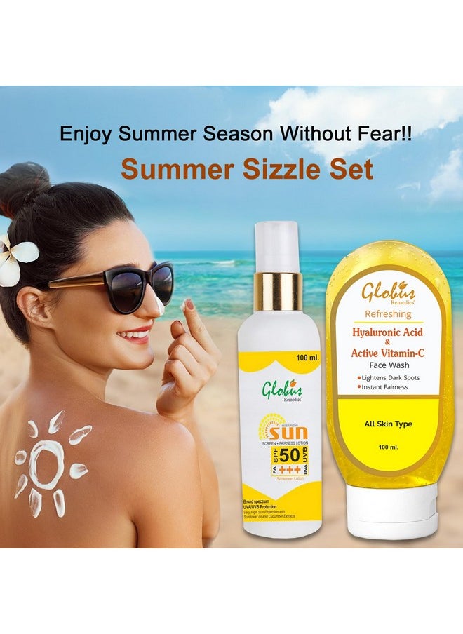 Globus Remedies Summer Sizzle Set - Sunscreen Lotion SPF 50++ 100 ml & Vitamin C & Hyaluronic Acid Face Wash 100 ml - pzsku/ZD28B851888A85CA25D7FZ/45/_/1738306793/05ef7895-a8e2-490a-b682-57f72b7b150f