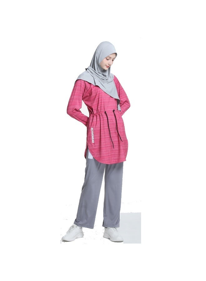 Modest Women's Sports Top  Loose Fit with Contoured Waist Longline Round-Neck Activewear - Image 3