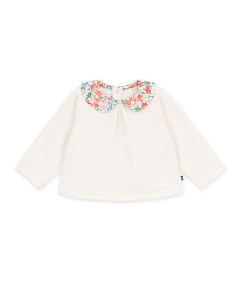 Petit Bateau Babies' Plain Cotton Sweatshirt With A Printed Collar