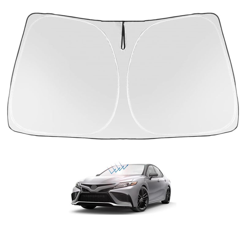 Proadsy 2025 Upgrade Windshield Sun Shade Custom Fit 20182024 2025 Camry LE XLE Hybrid SE XSE 4Layer Foldable Front Sunshade Protector Sun Visor Blocks UV Rays Keep Car Cooler