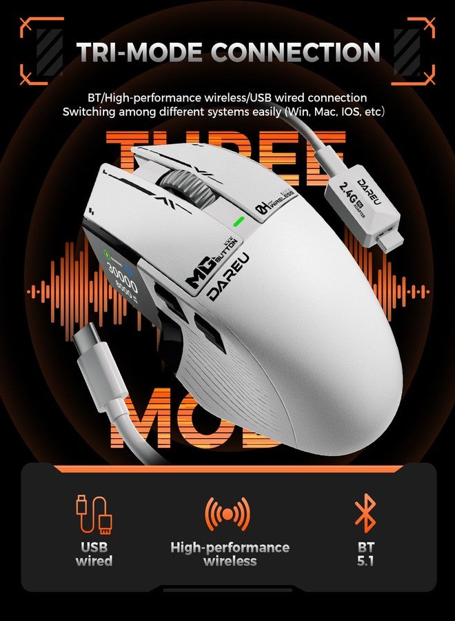 DAREU A980PROMAX Wireless Gaming Mouse-4K/8K Polling-30K DPI Optical Sensor-0.85' TFT Color Display-Magnesium Alloy Buttons-2.4G Wireless/BT/USB Connectivity-Nano Receiver Included - Image 5